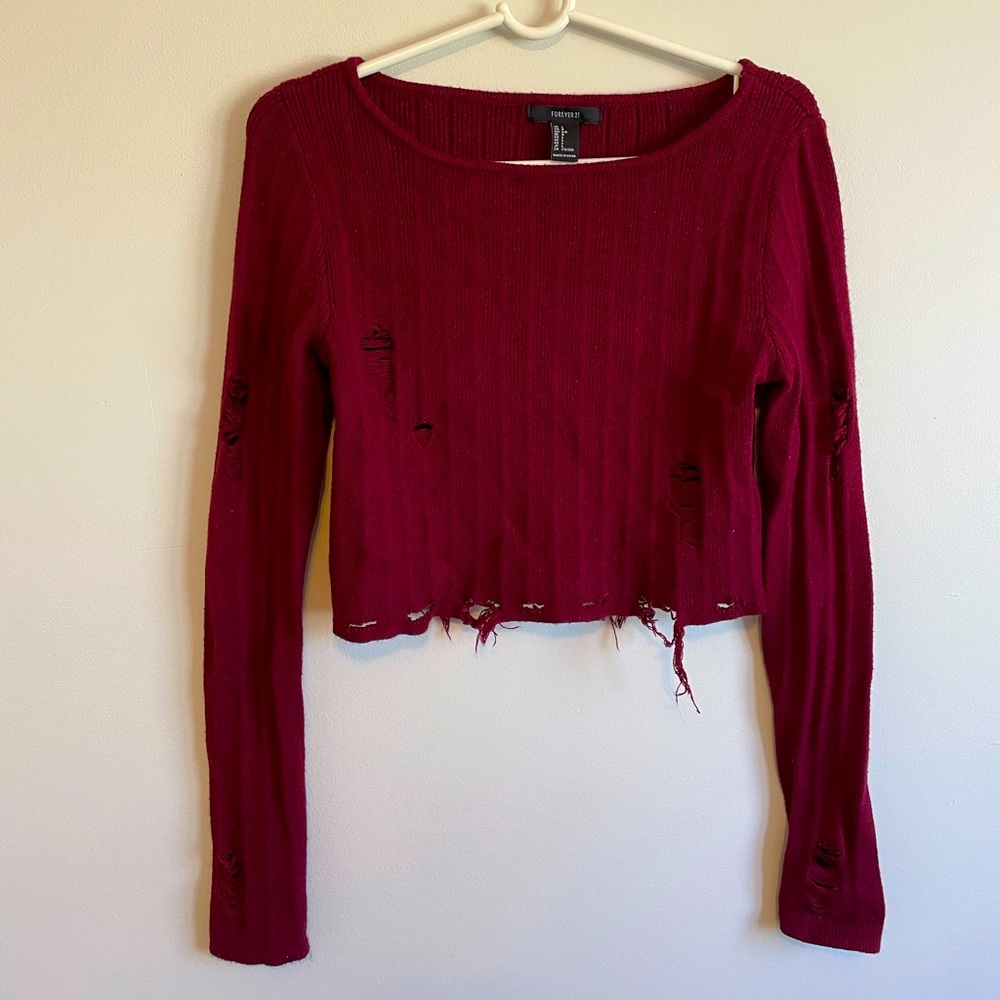 Forever 21, red crop top sweater.